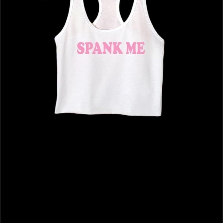 Spank Me White Tank Top With Pink Text
